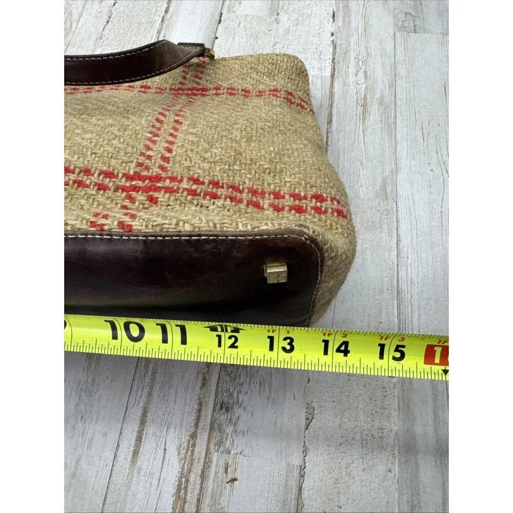 Kate Spade Vintage Tan Plaid Wool & Leather Double Handle Satchel Handbag Purse